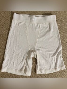 SKIMS Cream Ribbed Mid-Thigh Shorts